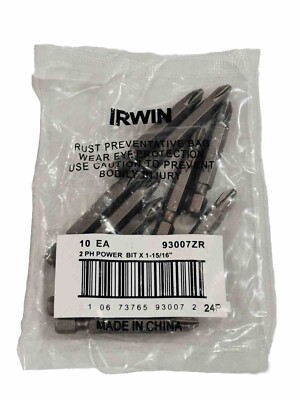 (10) Irwin Tools 1-5/16''-Inch #2 Philips Power Bit, Grade S2 Steel