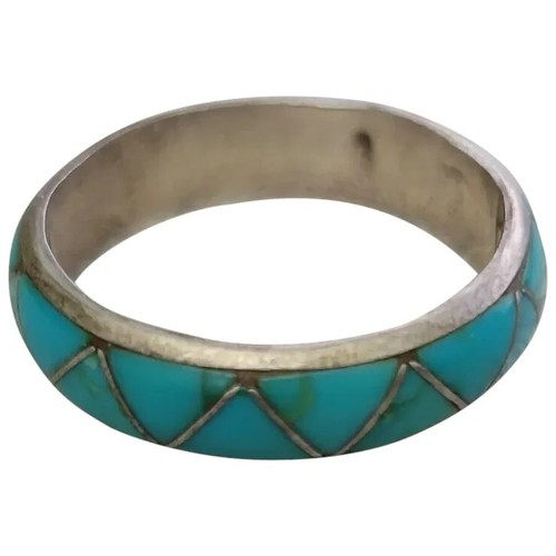 Cowboy Turquoise Southwest band Ring sterling silver Size 12 Vintage - Picture 1 of 19