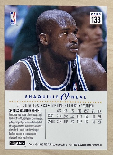 SHAQUILLE O'NEAL - 1993-94 SkyBox #133 - ORLANDO MAGIC - Bild 2 von 2
