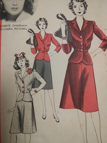Two Piece Dress Jacket Top Skirt 16 Hollywood 927 Sewing Pattern VTG 30s Chapman - Picture 2 of 8