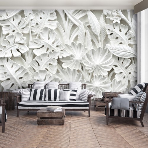 Mural De Pared Abstracto De Flores De Piedra Para Dormitorio Blanco - Imagen 7 de 8