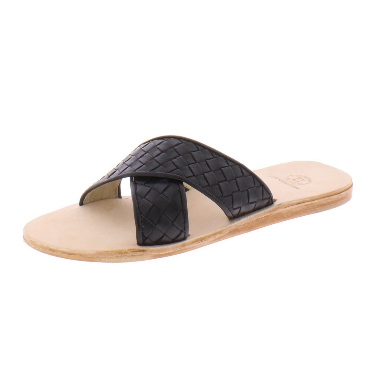 Дизайнерские женские черные босоножки на плоской подошве из искусственной кожи 9 Medium (B,M) BHFO 4537