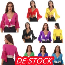 Damen~Bauchtanz Kostüm Oberteil Langarm Trompetenärmel Jäckchen Binden Top Shirt