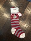NWT POTTERY BARN KID Fair Isle Knit Snowman Striped Christmas Stocking Mono Dad
