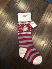 NWT POTTERY BARN KID Fair Isle Knit Snowman Striped Christmas Stocking Mono Dad