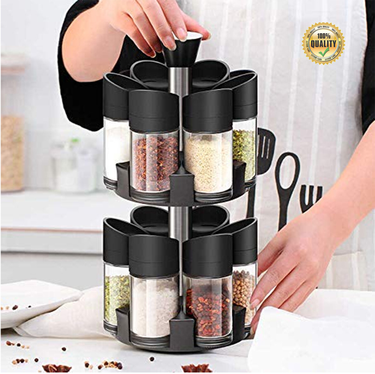 12Pcs Glass Spice Jar with Bamboo Lids Salt and Pepper Shakers