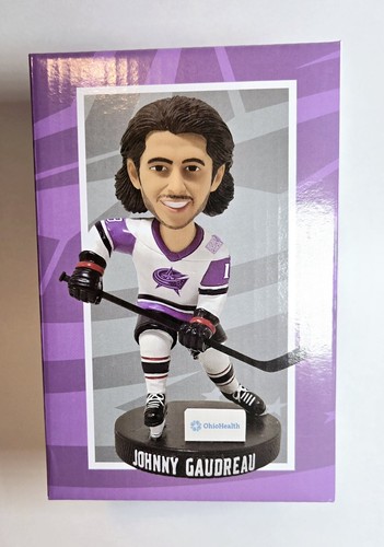 Johnny Gaudreau Bobblehead Columbus Blue Jackets Hockey Fights Cancer Purple CBJ - Picture 9 of 12