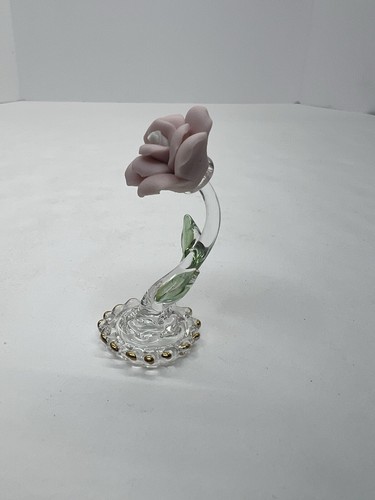 Clear Art Glass Stem On Base Mini Pink Flower Hand Blown Figurine 2.5 Inch - Picture 4 of 9