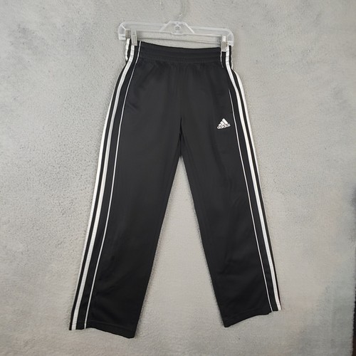 Adidas Track Pants Boys Medium 10 12 Black Joggers Workout Three Stripe Strait  - Picture 1 of 11