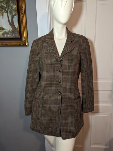 Country Shop Vintage Wool Blazer Sz 6 Brown Plaid Women's Blazer - Picture 2 of 9