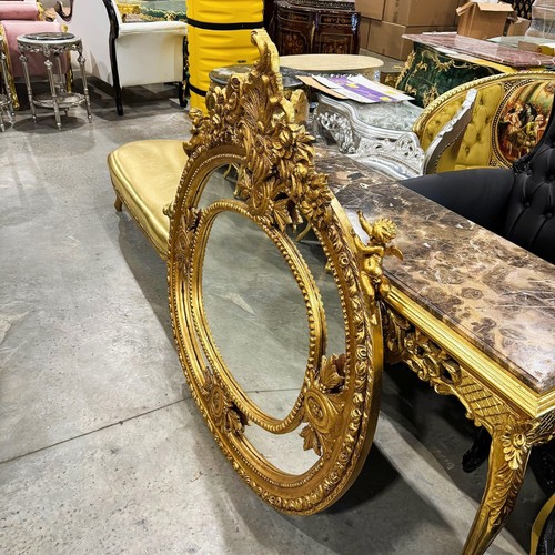 Golden Oval Mirror Vintage Wall Mirror French-Italian Style in Gold Leaf - Picture 4 of 8