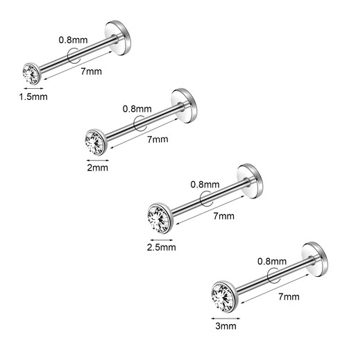 8-10 Pcs/Lot Stainless Steel CZ Labret Lip Studs Threadless Monroe Piercings - Picture 10 of 84