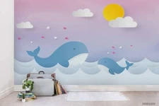 3D Whale Sea Moon Paper Cutout Wallpaper Wall Murals Removable Wallpaper