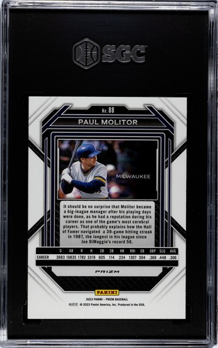 2023 Panini Prizm #88 Paul Molitor RUBY WAVE PRIZM SGC 9.5 MINT+ - Picture 2 of 2