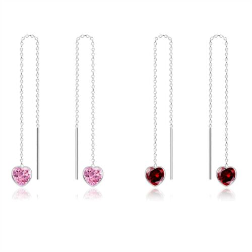 925 Sterling Silver 5MM Heart CZ Zirconia Thread Through Earrings Threader Women - Picture 1 of 4