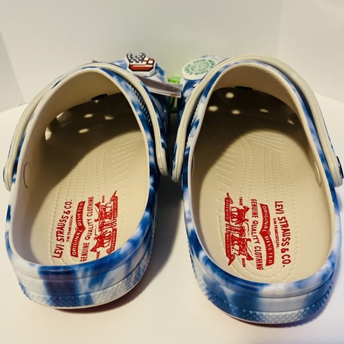 Levis X Crocs Classic Clog Blue Tie Dye Men's 12 Levi Strauss Peace Love Charms - Picture 5 of 10