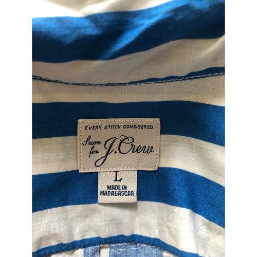 New J.Crew Men Stripped Blue White Button Up Shirt Size Large - Picture 8 of 11