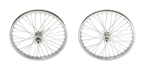 20 x 2.125 Fahrrad Chrom Schwerlast Vorder- & Hinterrad Untersetzer Räder 12G 36 Speichen
