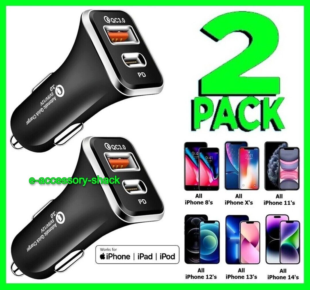2 Pack Dual Port USB-C Fast Car Charger PD Adapter for