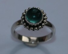 Doug Paulus 925 Sterling Silver Ornate Indian Cabochon APATITE Gemstone Ring – K