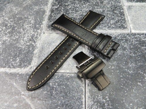 Cinturino in pelle di vitello 21 mm PVD fibbia pieghevole cinturino orologio set LONGINES nero x1 - Foto 14 di 38