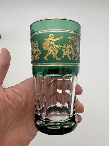 8 Val Saint Lambert “Danse De Flore” Crystal Highball Tumbler Green Cut To Clear - Picture 16 of 19