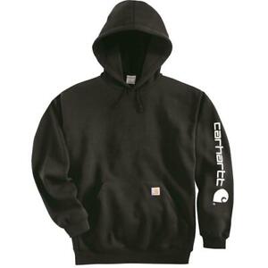 CARHARTT-Men-039-s-Authentic-K288-Signature-Sleeve-Logo-Hooded-Sweatshirt-Black-2XL