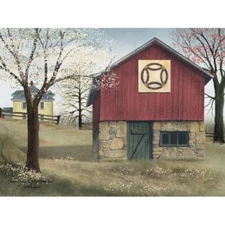 Billy Jacobs DOUBLE WEDDING RING QUILT BLOCK BARN  Canvas Print 12"x16"