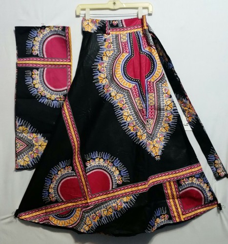 Falda Larga Envolvente Africana Estampado Dashiki Talla Gratuita Negra Rosa - Imagen 7 de 7