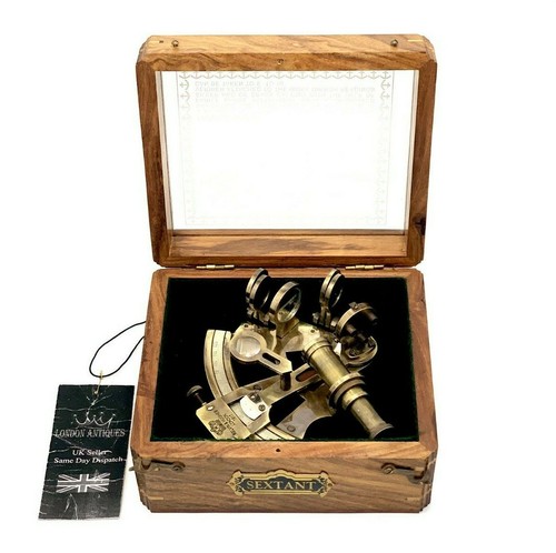 Antique Brass Pocket Sextant in Vintage Wooden Box – Nautical Marine Navigation - Picture 9 of 12