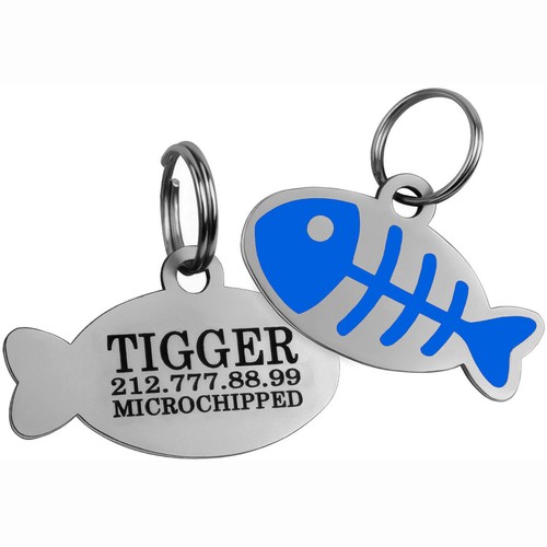 PET ID TAGS CAT Kitten Address/Name Disc ENGRAVED PERSONALISED Fish Tag - Bild 14 von 23