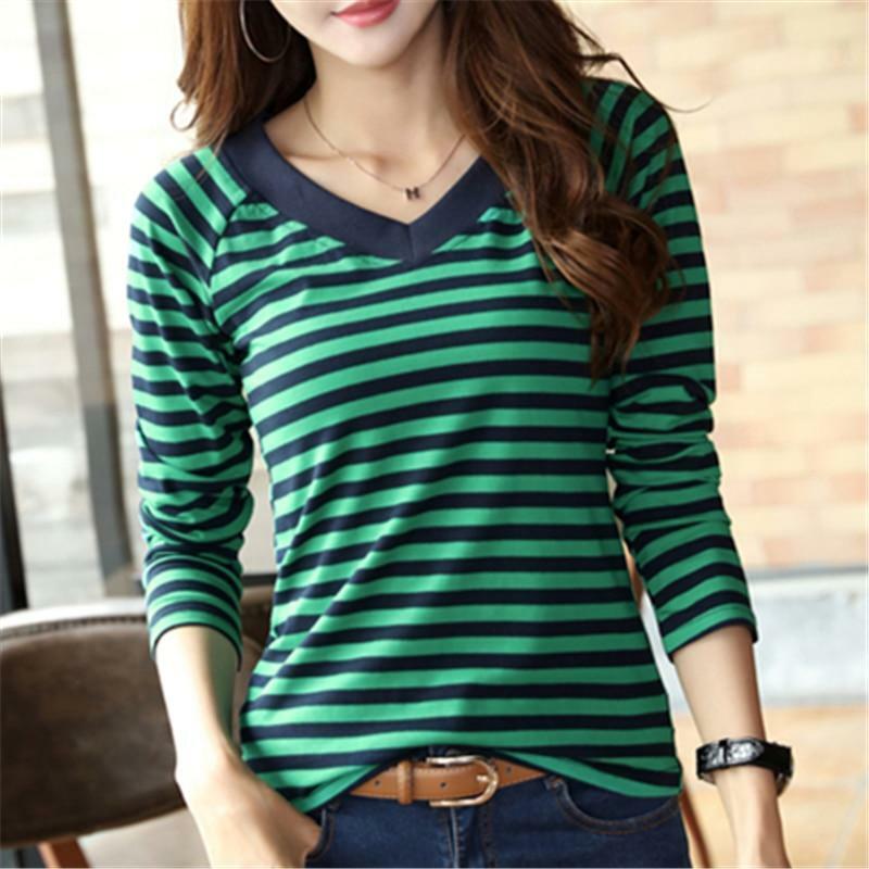 T Shirt Women Long Sleeve Striped t Shirts Cotton Tops