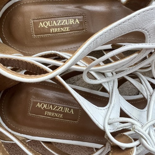 Aquazzura White Leather Gladiator Flat Sandal Gold Low Heel EU 41 US 10.5 - 11 - Picture 14 of 17