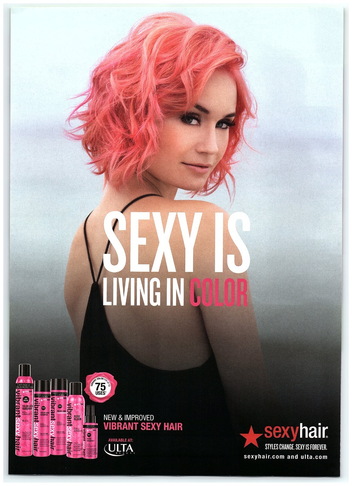 2018 Vibrant Sexy Hair Print Ad, Sexy Is Living In Color Model Pink Hair Ulta