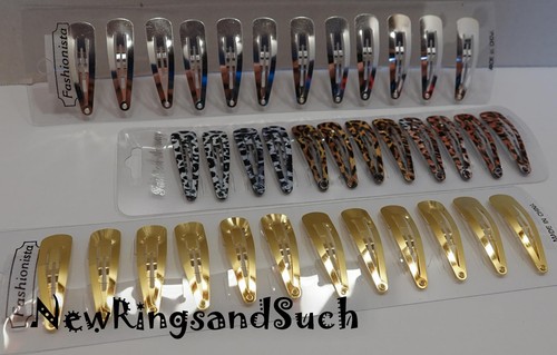 36 Small Snap Clips Barrettes hair candy dance sports Silver Gold animal print - Picture 2 of 3