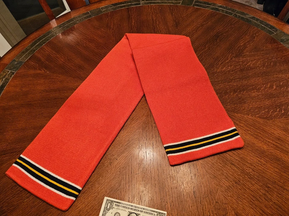 Bufanda antigua azul marino naranja negro dorado (colores HD Harley Davidson) 9 x 64 pulgadas Foto 3 de 4