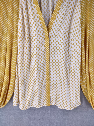 Boden Top Womens 10 Yellow Bohemian Flowy V-neck Button Up Tunic Balloon Sleeve - Picture 5 of 19