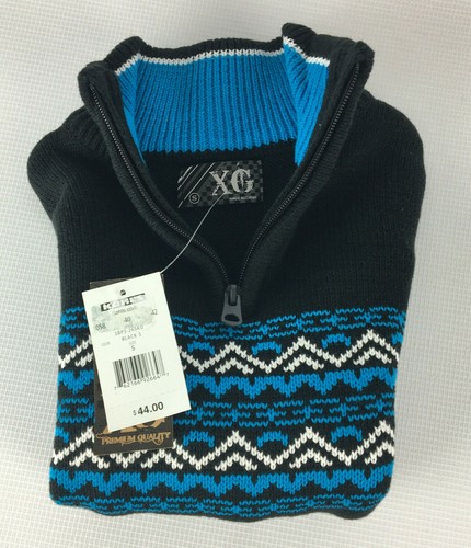 XG Boy's Black with Blue/White Accents 1/4 Zip Cotton Pullover Sweater - Small - Picture 6 of 9