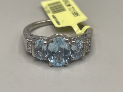 Nuovo Anello Gioielli Argento Sterling Topazio Blu e Diamante Bambino Taglia 7,5 #1000 - Foto 2 di 6