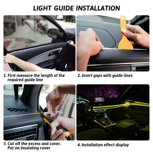 Striscia Interni Luce Auto Fibra Ottica 12v Atmosfera Decorativa Filo 2mt Giallo - Foto 11 di 11