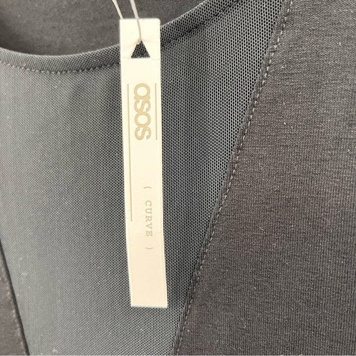 ASOS weicher Pullover schwarz Langarm V-Ausschnitt Netz Größe 22 - Bild 5 von 6