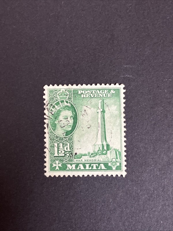 Vintage 1956 Used Malta Queen Elizabeth II Stamp