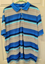 Men's Chaps Polo Shirt XXL, Blue, Striped, 100 Polyester