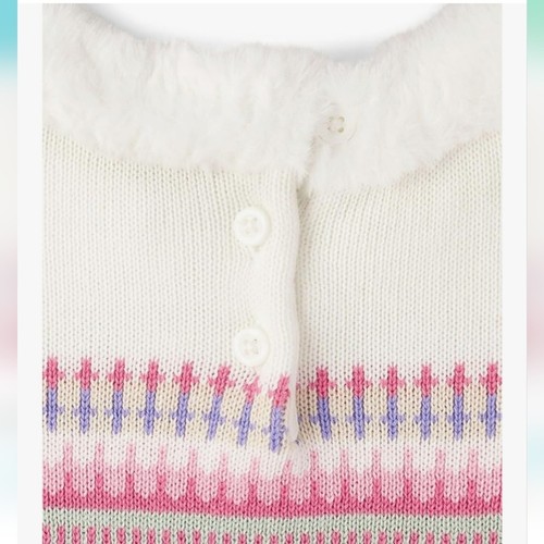 Fair Isle Sweater Dress Pastel Size 7 White NWT Long Sleeve Faux Fur Collar - Picture 2 of 8