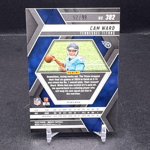 Cam Ward 2025 Panini Mosaic RC #382 Blue Prizm SP 52/99 Tennessee Titans BY1  - Picture 2 of 6