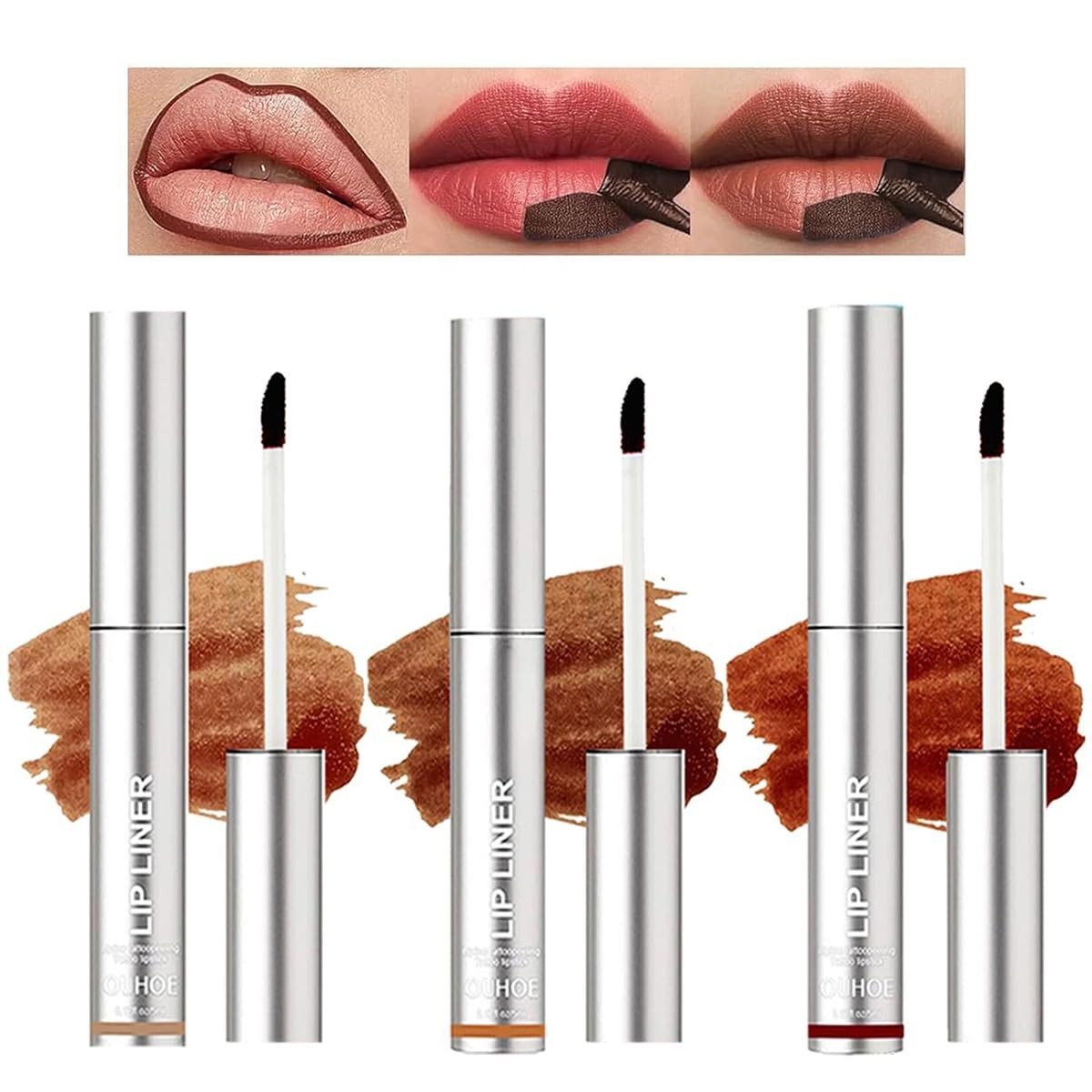 3PCS Peel Off Lip Liner Set,Long Lasting Lip Stain Peel Off,Waterproof Stay On A