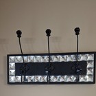 Modern Metal Wall-Mounted Coat Rack – Glass Studded Trim, 3 Hooks – 16"x10"