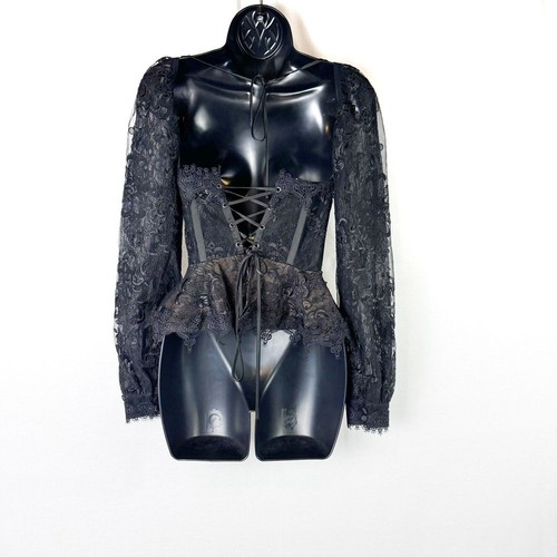 V. CHAPMAN Zinnia Black Lace Bustier Corset Long Sleeve Top Size 0 NWT - Picture 5 of 14