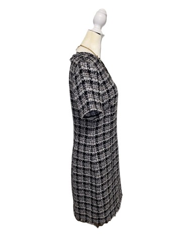 Abito tubino Kate Spade New York nero bianco argento a quadri tweed taglia 8 prezzo al pubblico consigliato $428 - Foto 9 di 16