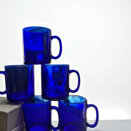 Arcoroc Saphir Mugs Set 5 Vintage Cobalt Blue France